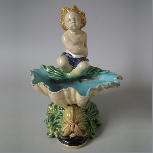 Majolica Merman on shell riding dolphin salt - ID#20396 Image 1