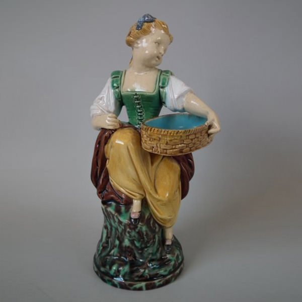 Minton Majolica Hogarth girl match holder figure - ID#20939 Image 1