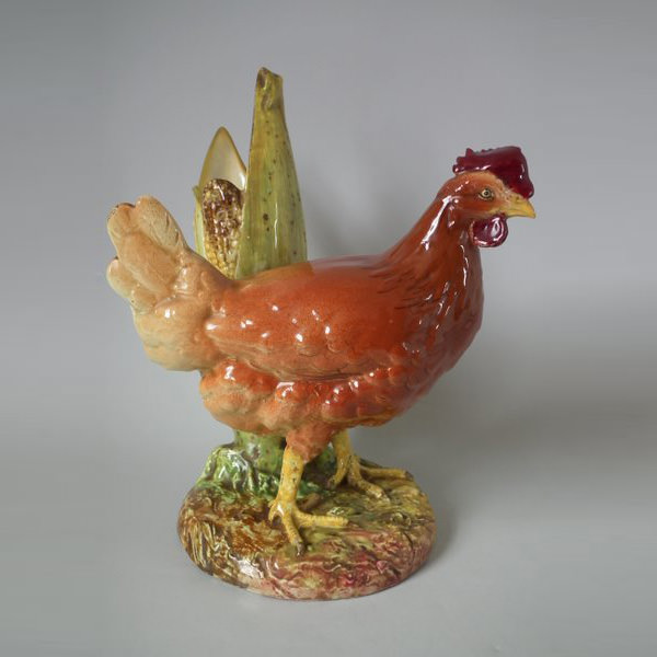 Delphin Massier Majolica Hen Spill Vase - ID#20974 Image 1