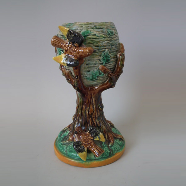 Majolica birds with nest in tree vase - ID#18389 Image 1