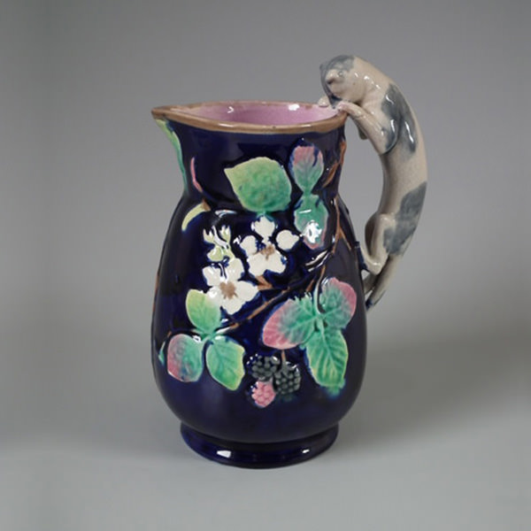 Majolica cat pitcher/jug with cobalt blue ground - ID#19112 Image 1