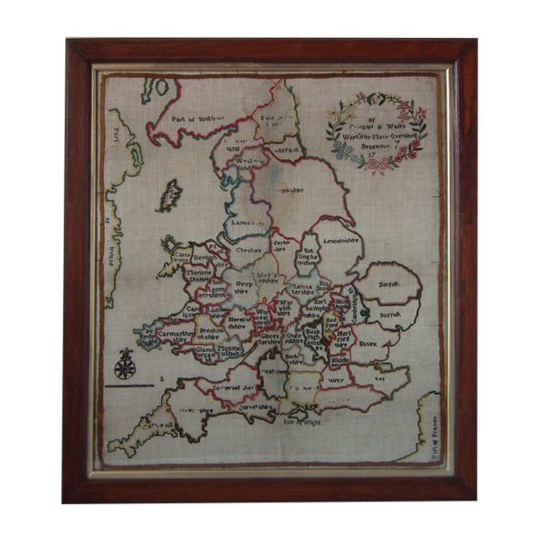 Antique Sampler, c.1790 Map Sampler by Mary Oxenford - ID#17012 Image 1