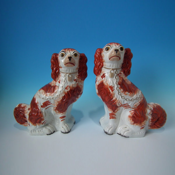 Pair Staffordshire russet & white curly tailed spaniels - ID#17253 Image 1