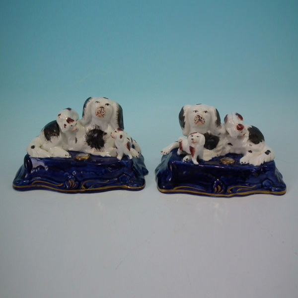 Pair Staffordshire spaniel & pups inkwell - ID#18831 Image 1