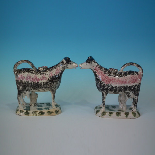 Pair Staffordshire Pearlware cow & milkmaid creamers - ID#18908 Image 1