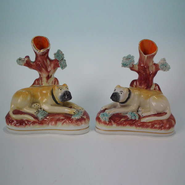 Pair Staffordshire mastiff spill vases - ID#19604 Image 1