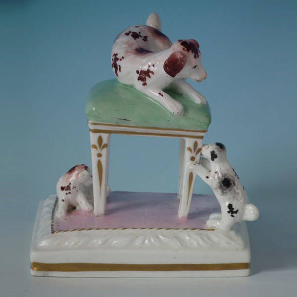 Staffordshire dog on stool with pups - ID#19732 Image 1