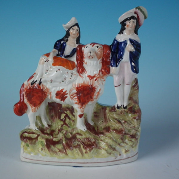 Staffordshire children with oversized spaniel - ID#20079 Image 1