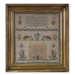 Antique House Sampler, 1849, by Jane Ball