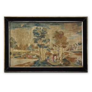 Georgian Silkwork Rural Scene Embroidery