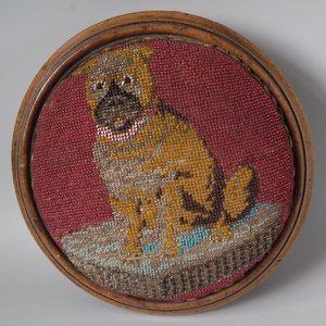 Footstool with Beadwork Embroidery Picture of a Pug