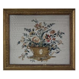 Early 19thC French Flowers in Basket Embroidery