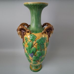 Large Minton Majolica Vase with Ram head Handles
