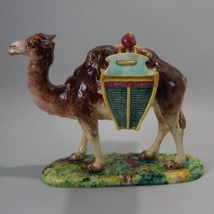Jerome Massier Majolica Camel with baskets Figure