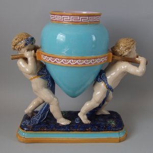 Minton Majolica Putti Centrepiece Vase