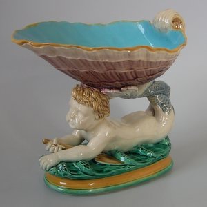 Minton Majolica Triton and Shell Serving Dish