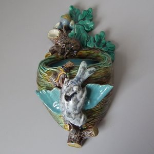 Holdcroft Majolica Bird and Mouse Wall Pocket