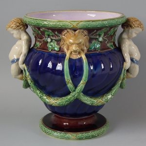 Minton Majolica Faun and Acorn Jardiniere