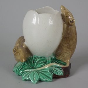 Royal Worcester Majolica Mice and Egg Posy Vase