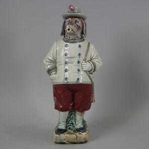 B&L German Majolica Figural Dog Bottle