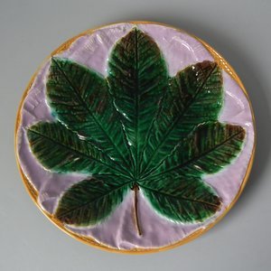 George Jones Majolica Horse Chestnut Leaf Plate