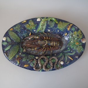 French Palissy Majolica Crayfish, Snake & Lizard Platter