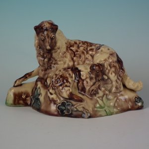 British Creamware-Style Pottery Ewe with Lamb Figure