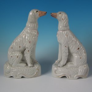 Pair Staffordshire Pottery Irish Setters