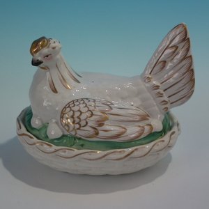 Staffordshire Gilt and White Hen on Nest Tureen