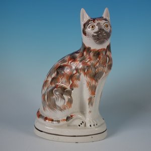 Large Staffordshire Seated Cat Figure