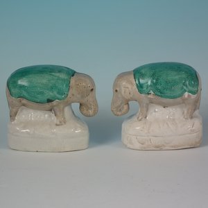 Pair Small Staffordshire Pottery Elephants