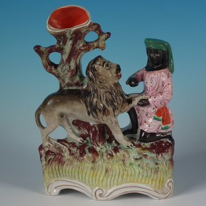 Staffordshire Macombo and Lion Spill Vase